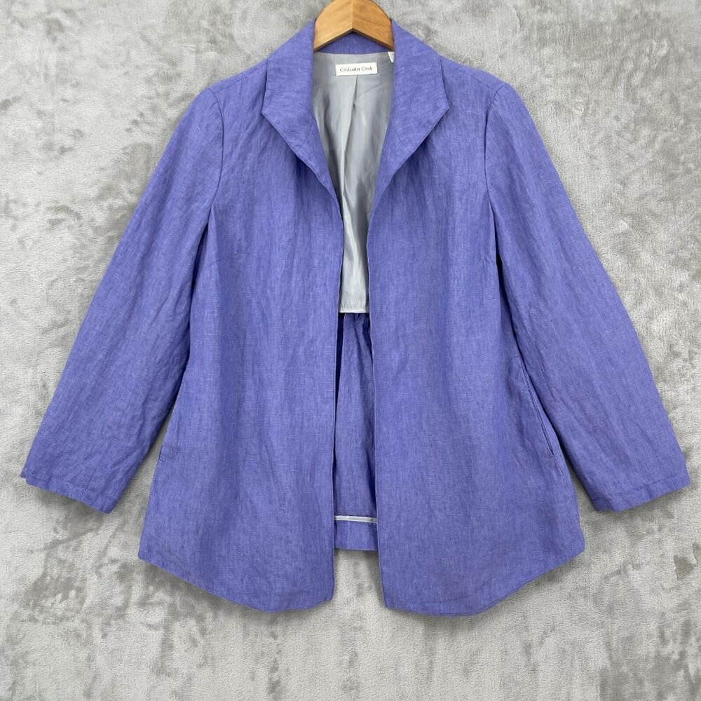 Coldwater Creek Purple Linen Blend Open Front Blazer Jacket